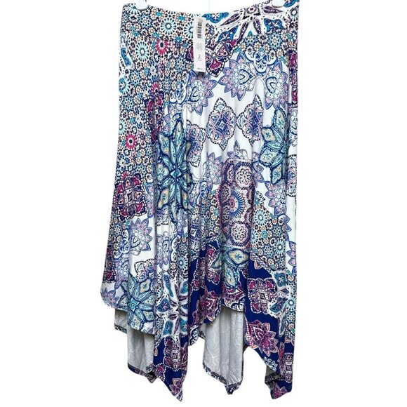 CHICO'S Paisley Skirt Large Petite (Chico 2) Stretch Blue Handkerchief Hem NWT - Picture 1 of 10